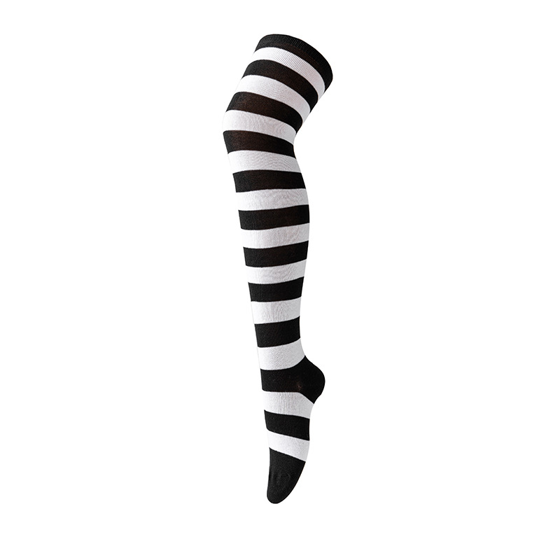 Calzini lunghi da donna sopra il ginocchio a righe colorate in bianco e nero per feste, per cosplay, anime, Natale e Halloween, a forma di gatto_voghion.com