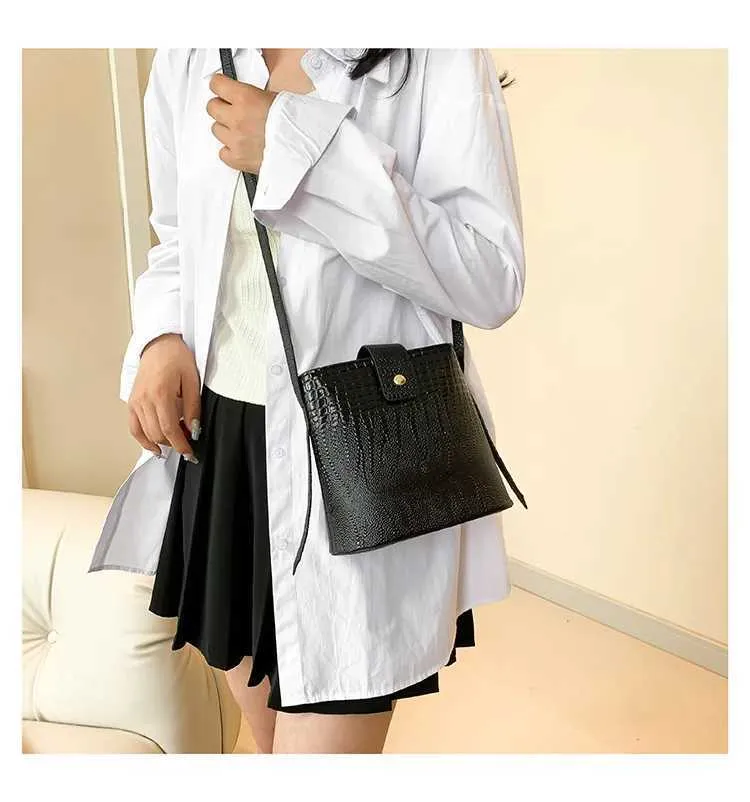 Retro Steinmuster Eimer Handtasche Damen Umhängetasche Schultertasche_voghion.com