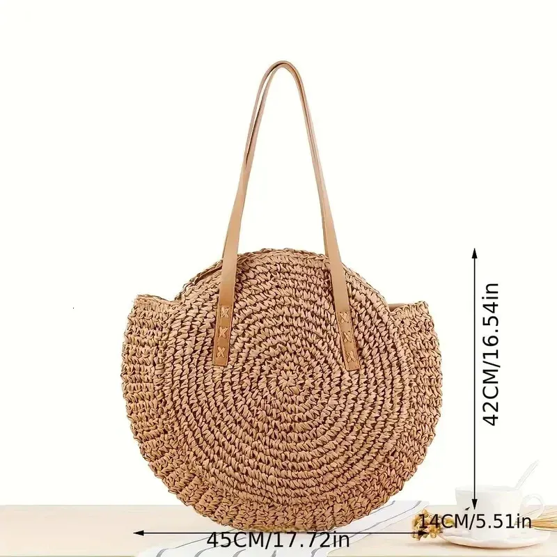 Damen Stroh Schultertasche Für Den Strand Große Handtasche_voghion.com