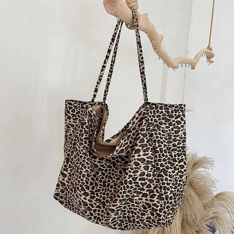 Fashion Womens Shopping Handbag Leopard Pattern Crossbody Large Capacity Shoulder Bag Simple Canvas Female BagsC241104_voghion.com