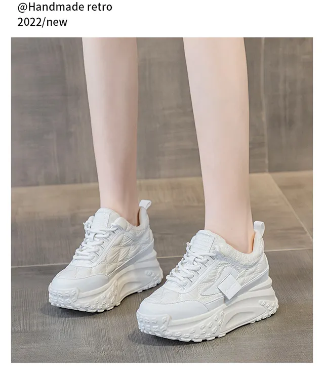 Zapatos deportivos de cuero genuino grueso con punta redonda y suela de bizcocho, transpirables, de malla y versátiles._voghion.com