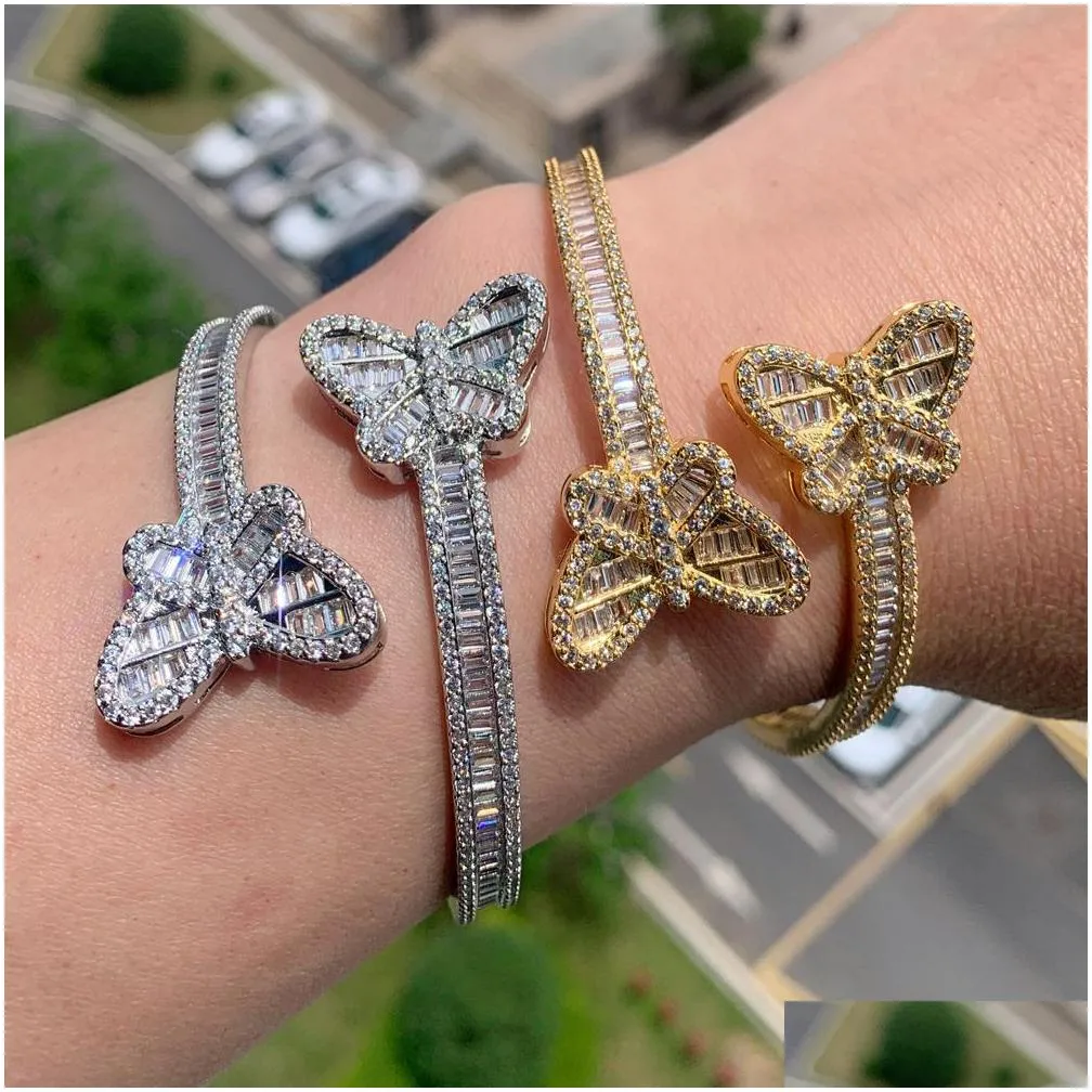 Bracelets à breloques Hip Hop Punk Bling Cz Pavé Papillon Réglable Bracelet Ouvert Bracelet Pour Femmes Mariage Glace À La Main_voghion.com