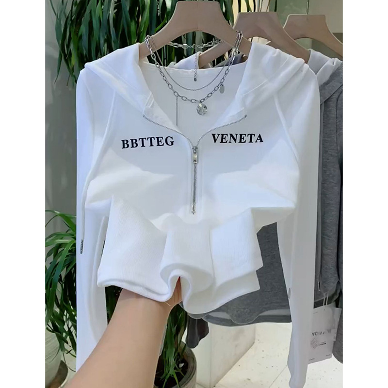 Women's fashion  thread pure cotton hooded long sleeved T-shirt hoodie for women in early autumn 2024, new design feeling base small