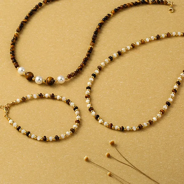 Ketten Maillard Tigerauge Perlmutt Perlen Perlen Leichte Retro Halskette Damen Nische Schlüsselbein Kette Süß Cool_voghion.com