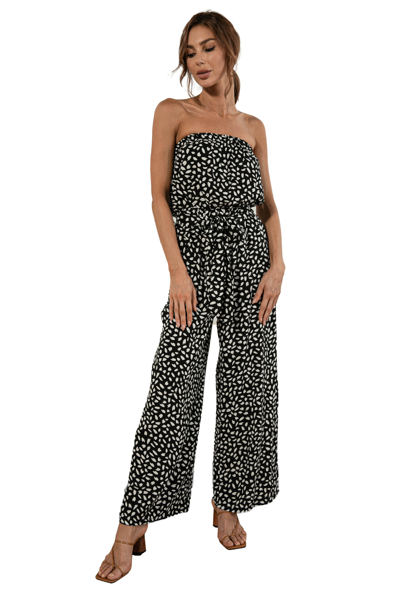 Nuevos productos de verano para mujer, nuevo mono de pierna ancha con cordones y estampado de lunares en forma de corazón y top de tubo sexy_voghion.com
