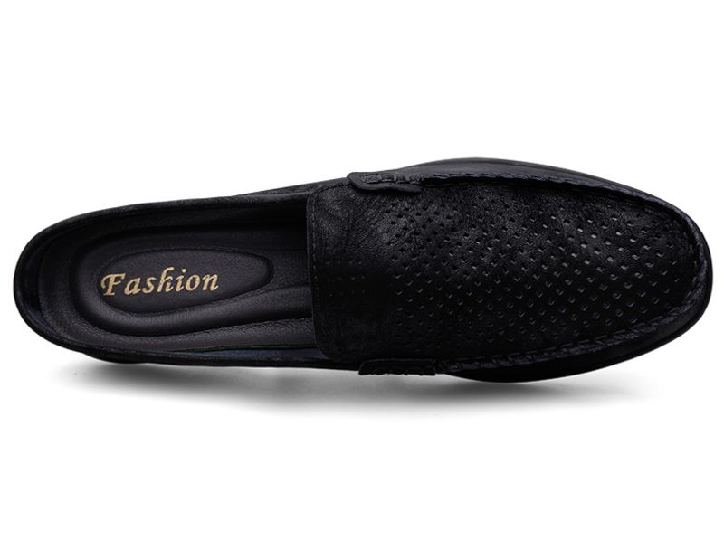 Sommer Slipper Halbschuhe für Herren Leder Slipper Casual Pantoletten Atmungsaktiv Bequeme Halbschuhe Mokassins Gelb Schwarz Beige_voghion.com