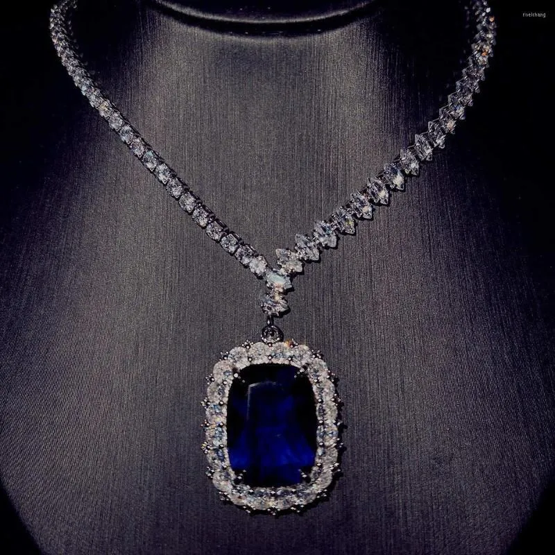 Collares colgantes Foydjew con zafiro artificial y diamante azul color plata, collar de boda para mujer, joyería nupcial_voghion.com