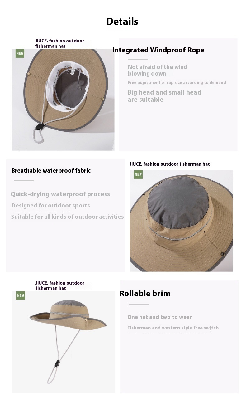 New Large Brimmed Waterproof Outdoor Hat for Men and Women, Suitable for Casual Mountaineering, Sun Protection, Face Covering, Fishing Hat_voghion.com