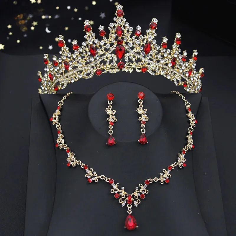 Princess Pink set Women Bridal Crown for Wedding Dress Necklace Dangle Earrings Sets Bride Tiaras Set Jewelry 240315_voghion.com