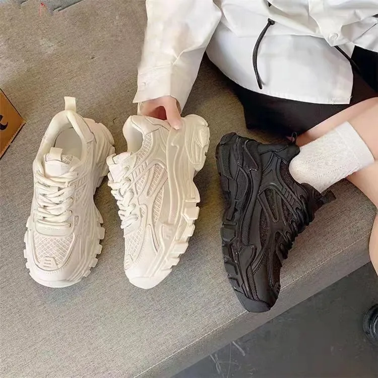 Mesh Thick Sole Round Toe Lightweight Sports Comfortable And Breathable Fashionable Casual Dad Shoes_voghion.com