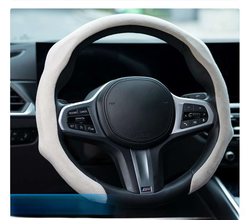 Husă volan auto pentru toate anotimpurile, protecție din piele întoarsă, plasă absorbantă de transpirație, roșie, rotundă, în formă de D, universală, pentru mâner_voghion.com