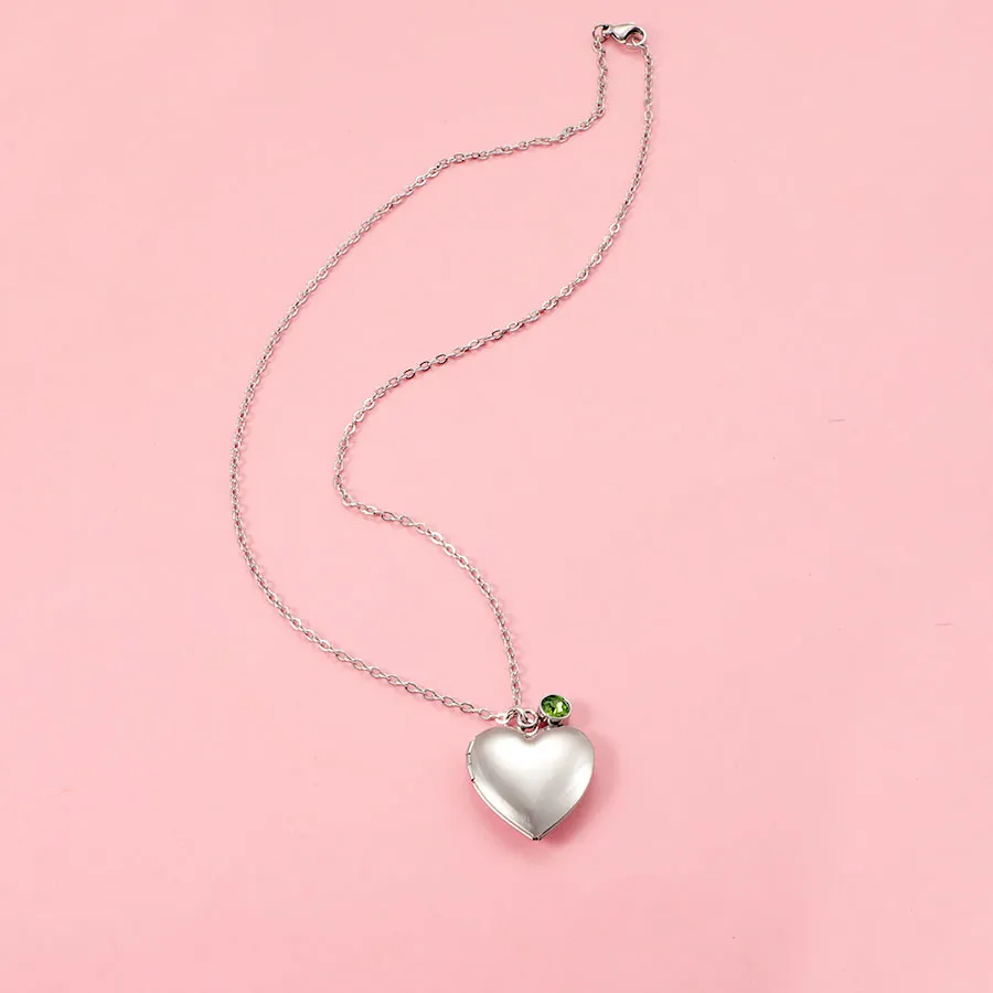 Heart Shape Memory Locket Necklace In Stainless Steel With Stone_voghion.com