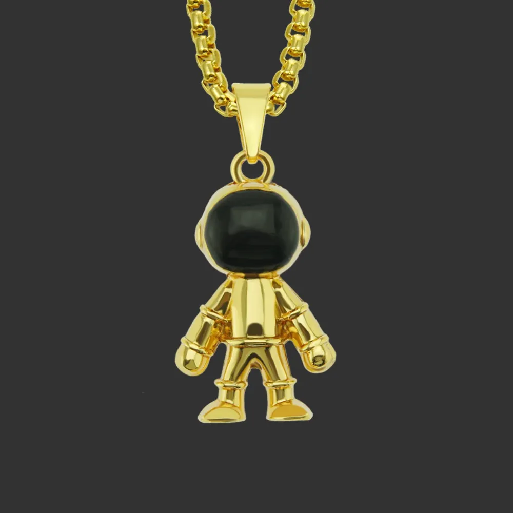 Colliers pendentifs Hip Hop Space Astronaut Pendentifs Collier pour hommes Rappeur Bijoux Cadeaux Or Argent Couleur Goutte_voghion.com