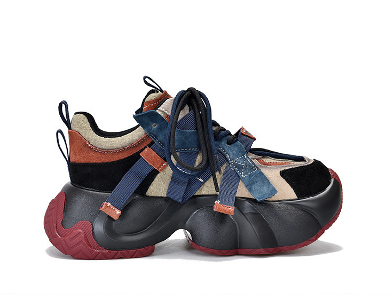 Chaussures de sport décontractées à semelle épaisse pour papa, en cuir véritable, polyvalentes, à lacets, basses, Design Sense, nouvelle collection printemps 2024_voghion.com