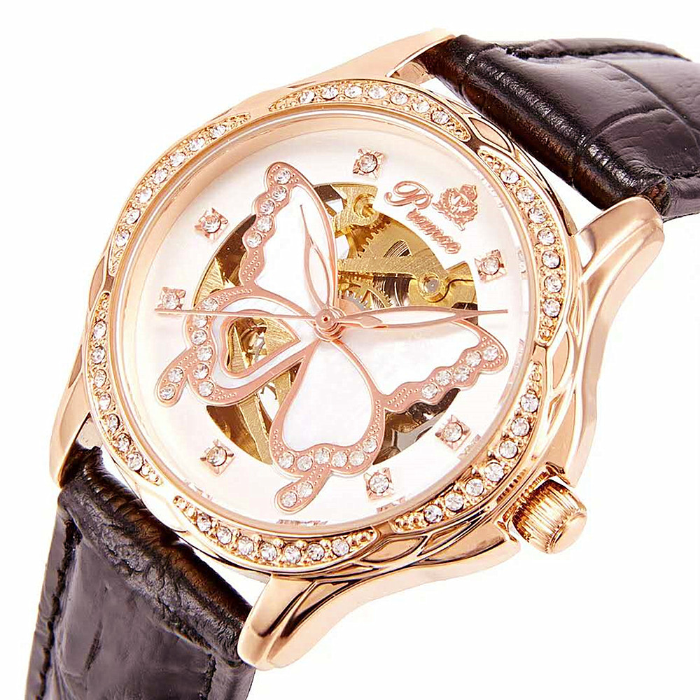 Fasionable Diamant Inlaid New Women's Micro Nigt Glow Vollautomatesch mechanesch Waasserdicht Keramik Wit Fiichtegkeet_voghion.com