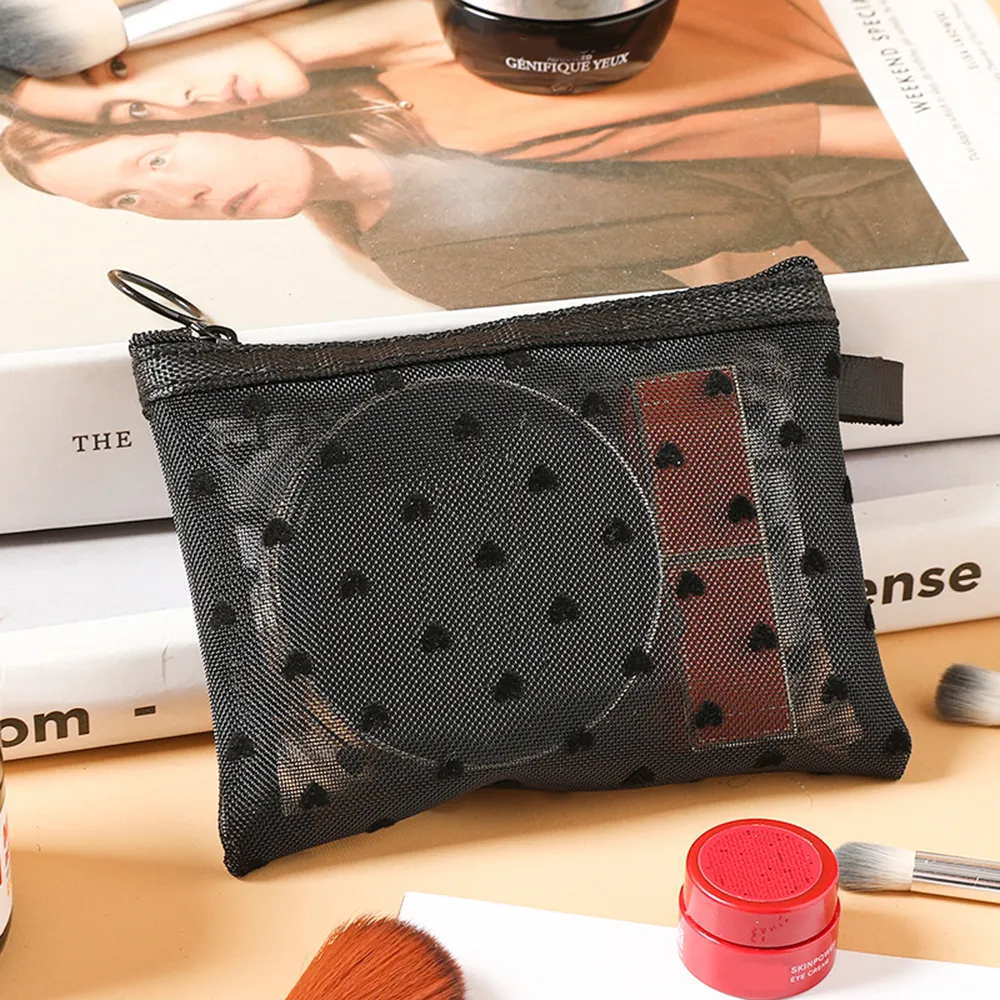 5Pcs Love Print Mesh Cosmetic Portable Toiletry Organizer Makeup Bag Multifunction Transparent Women Lipstick Storage_voghion.com