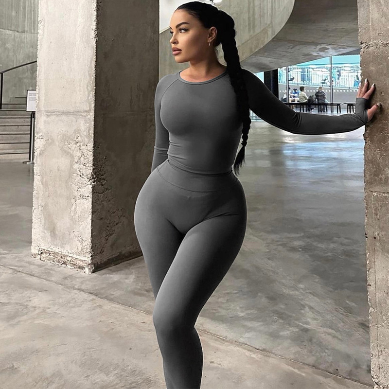 Women's fashion long sleeve top slim high elastic sports yoga pants suit