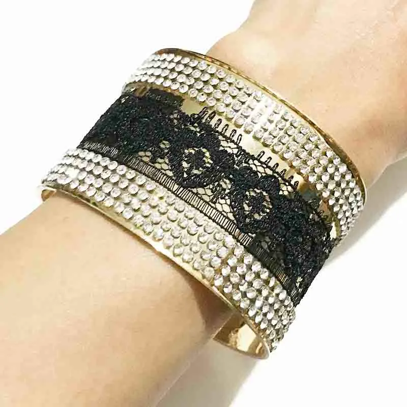 Armring Gotisk Spets & Strassinlägg Öppen Manschett Guldfärgad Metall Breda Armband För Damer Modesmycken_voghion.com