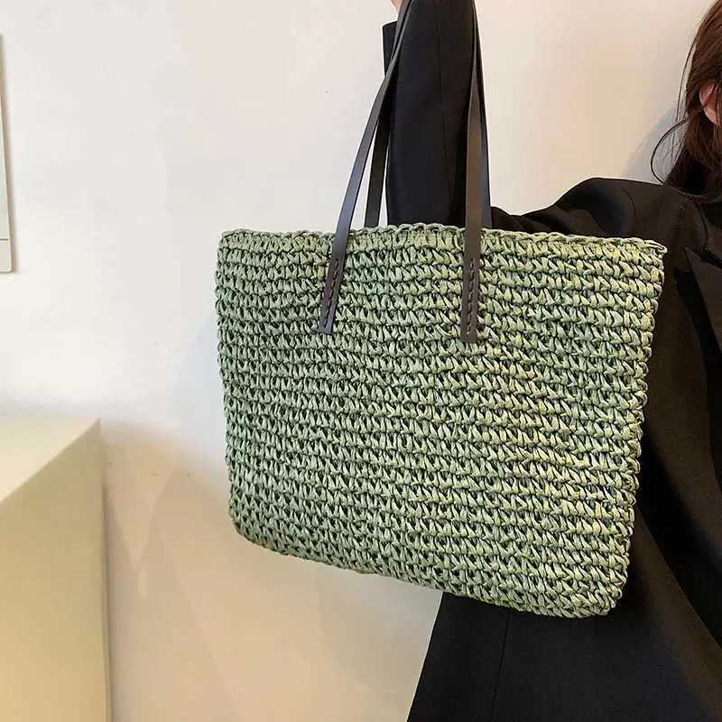 Fashion turf large capacity shoulder shopping bag womens vacation beach wallet Bohemian ragtan knitted handbag Y241011_voghion.com