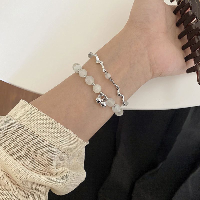 Bracelet en pierre œil de chat super féerique pour filles, design de niche, filet rouge pour amies, bijoux d'été en perles pour la main_voghion.com