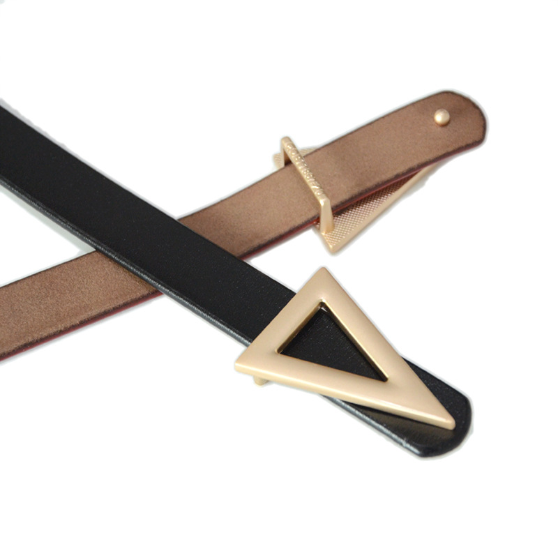 Ceinture polyvalente version coréenne pour femmes, ceinture décorative à boucle triangulaire en cuir de vache véritable, taille fine simple à boucle unique_voghion.com