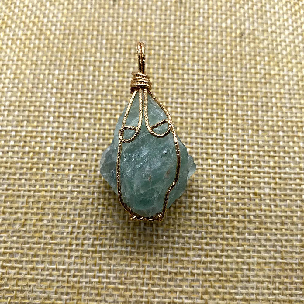 Natural Raw Stone Crystal Pendant Necklace Handmade Wire Wrap_voghion.com