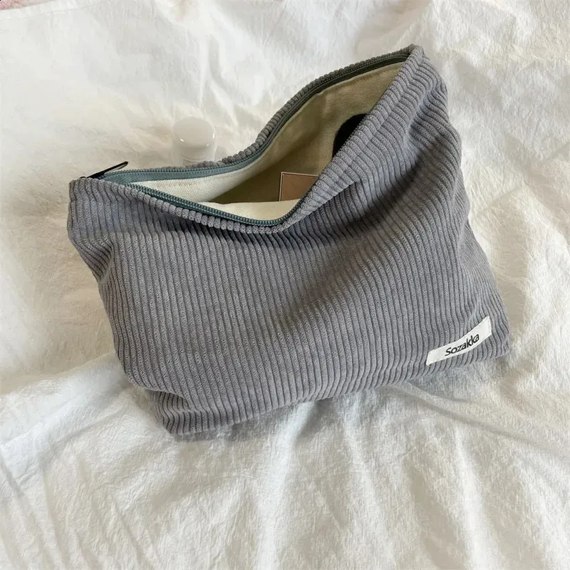 Große Kosmetiktasche aus Cordstoff für Damen, Reisetasche für Lippenstift, Organizer, Reißverschluss, Clutch, Handy-Geldbörse_voghion.com