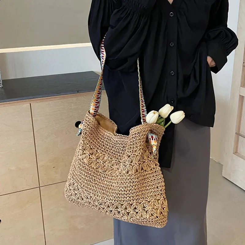 Ladies Fashion Summer Straw Crossbody Bag Women Beach Holiday Shopping Woven Shoulder Handbag Messenger Purses 240802_voghion.com
