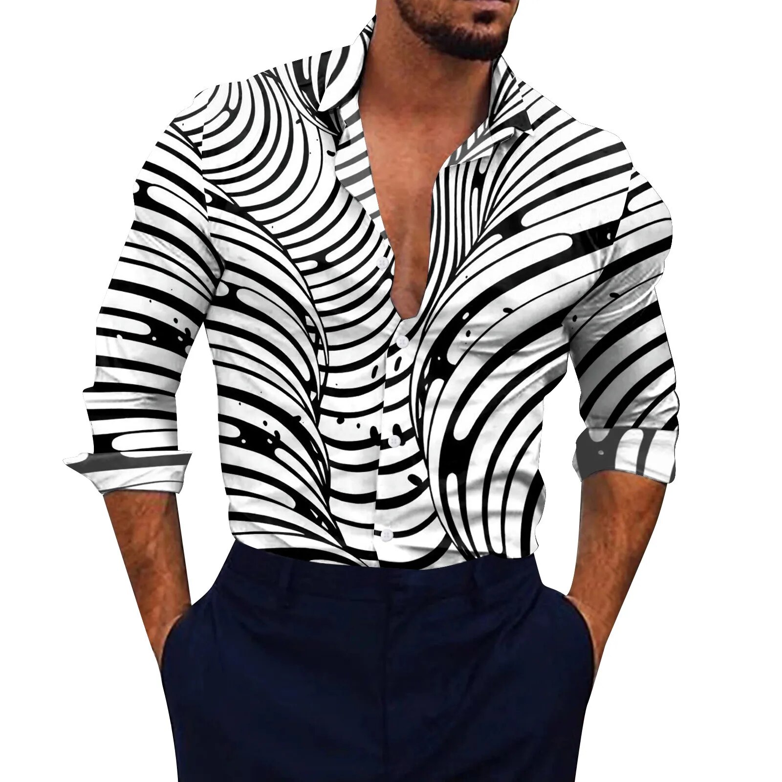 Men Music Note White Shirt Social Drs Streetwear Fashion Casual 3d Digital Print Lightweight Breathable Long Sleeve_voghion.com