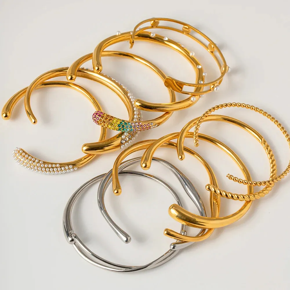 Stainless Steel Cuff Bangle Gold Plated Statement Bracelet_voghion.com