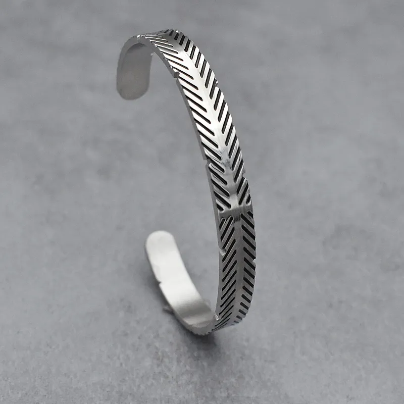 Bracciale rigido aperto geometrico in acciaio inox uomo donna_voghion.com