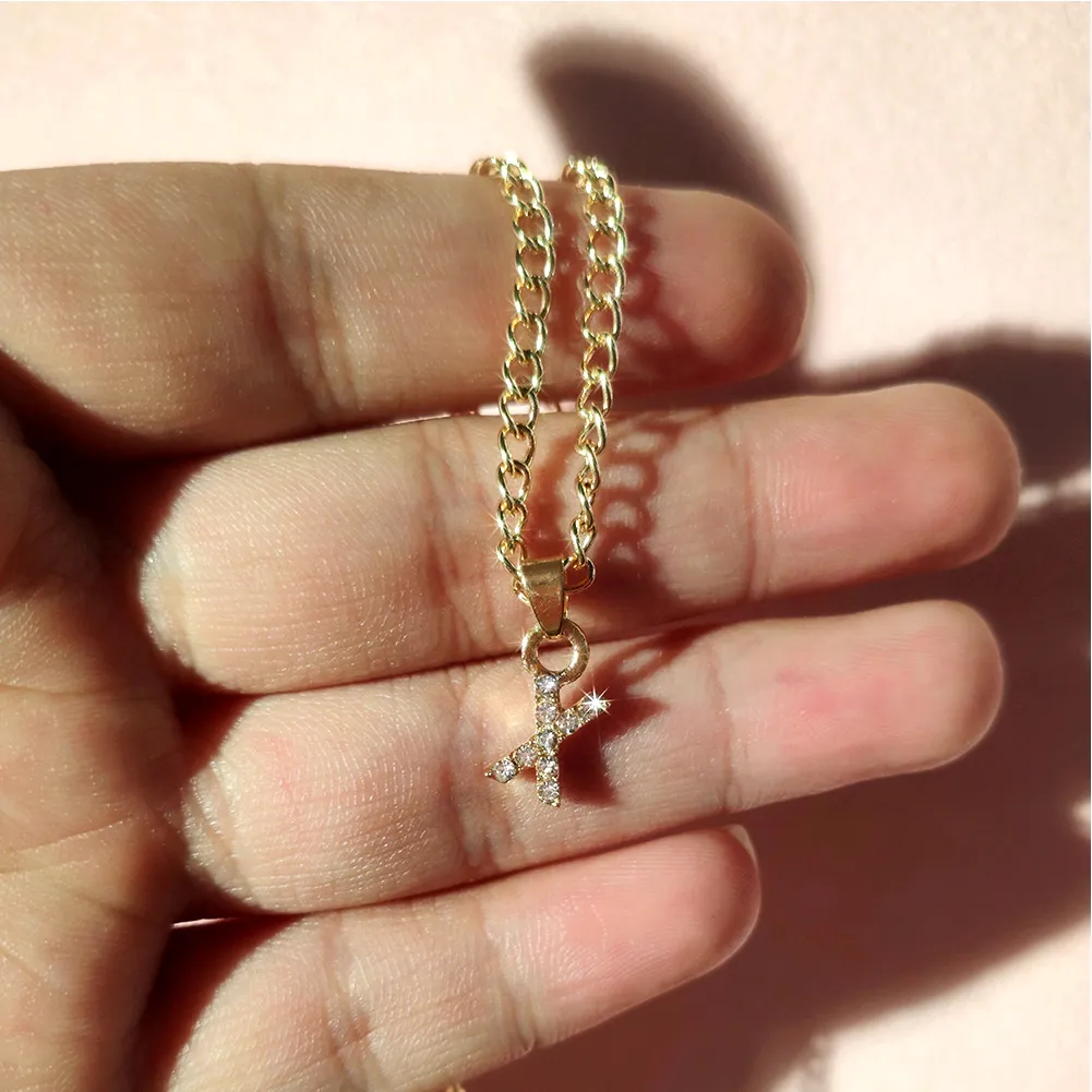 Collana con iniziale per donna catena oro con strass_voghion.com
