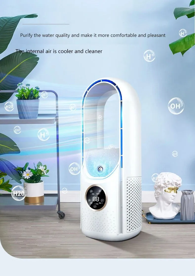 Climatiseur portable USB sans feuilles, électrique, 6 vitesses, silencieux, minuterie, humidificateur, ventilateur_voghion.com