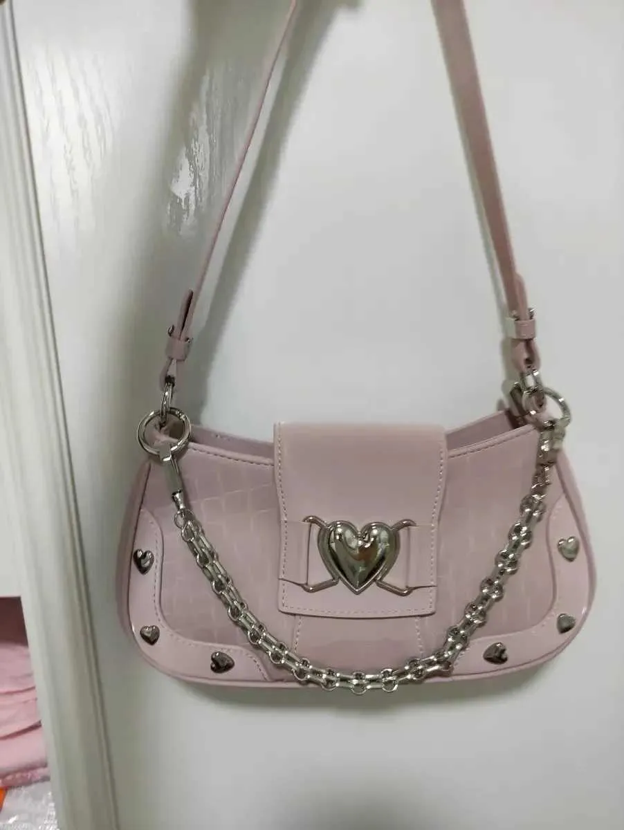 Frauen schulter metall kette herz-förmigen dekoration Y2K stil unterwäsche tasche süße frauen mode handtasche Y241116_voghion.com