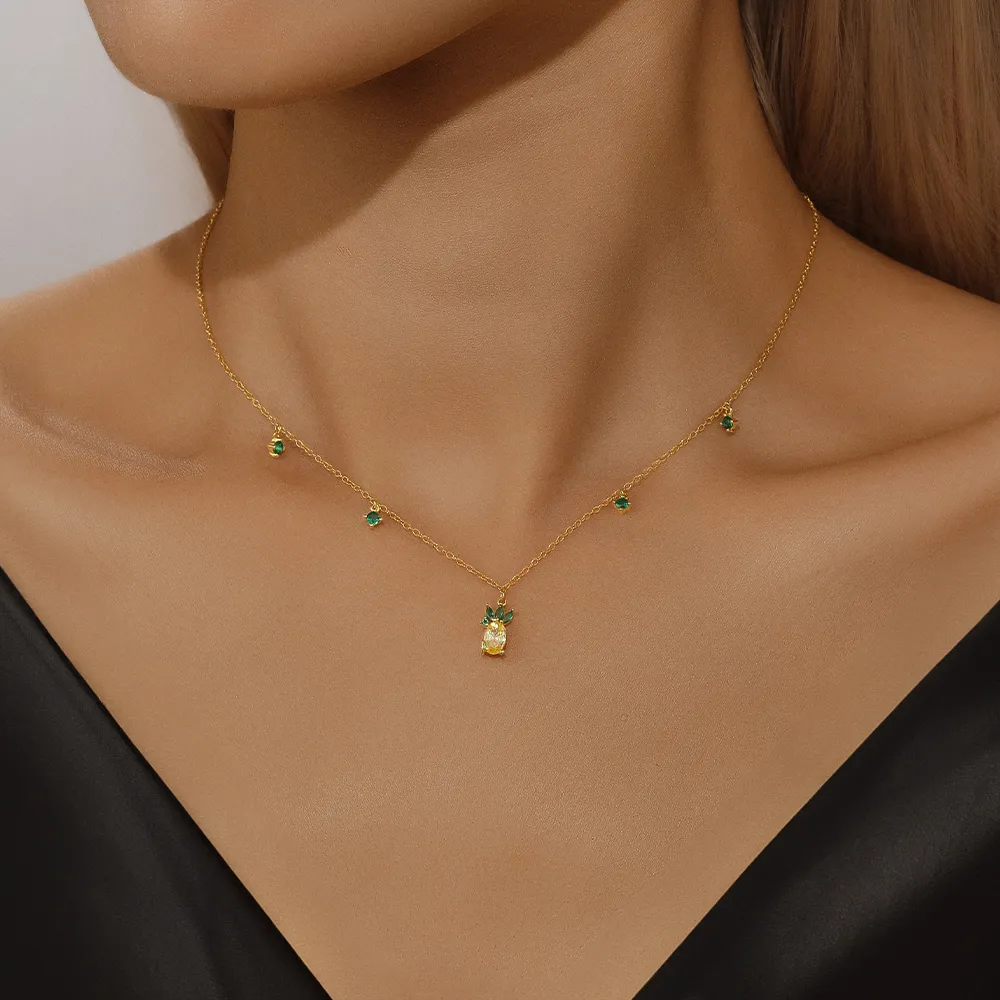 Cadenas CANNER Sterling Sier Trendy Fruit Series Cadena de clavícula con circonitas de colores Collares apilables Joyas de verano_voghion.com