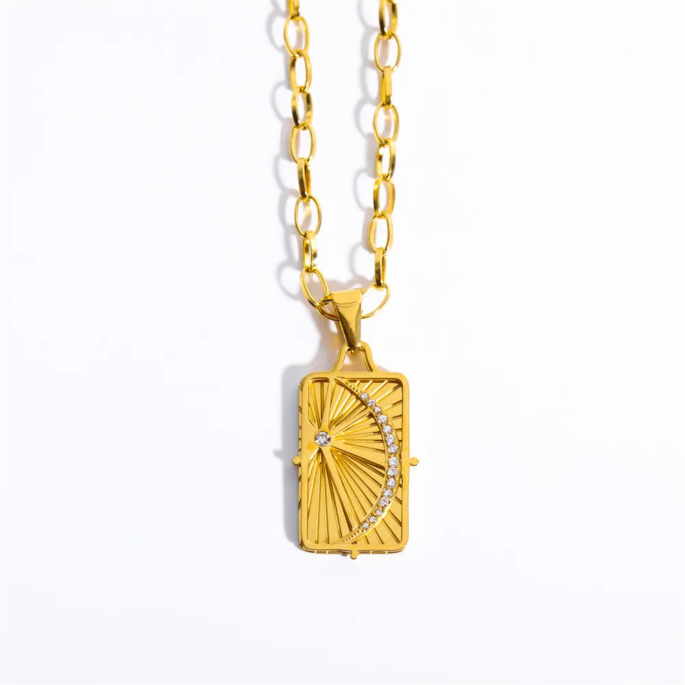 Colar com pingente de lua e sol vintage aço inoxidável zircão_voghion.com