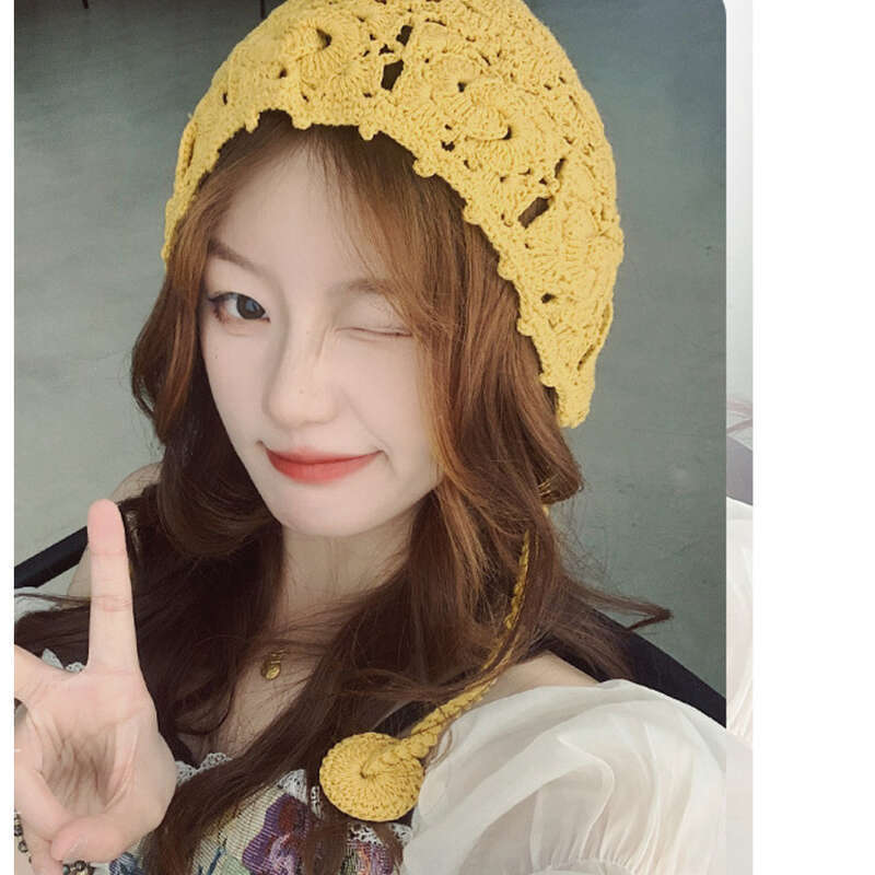 Knitted Beanie Women's Woolen Hat Handmade Hollow Ethnic Style_voghion.com