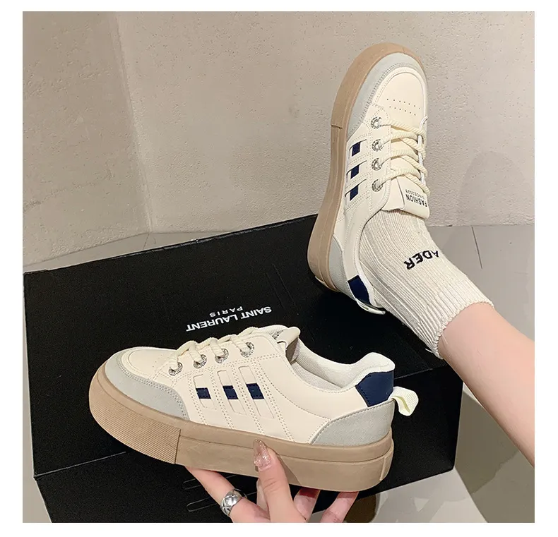 Round Toe Retro Thick Soled Board For Women Spring Autumn New Style Fashionable Flat Bottomed Casual Small White Shoes_voghion.com