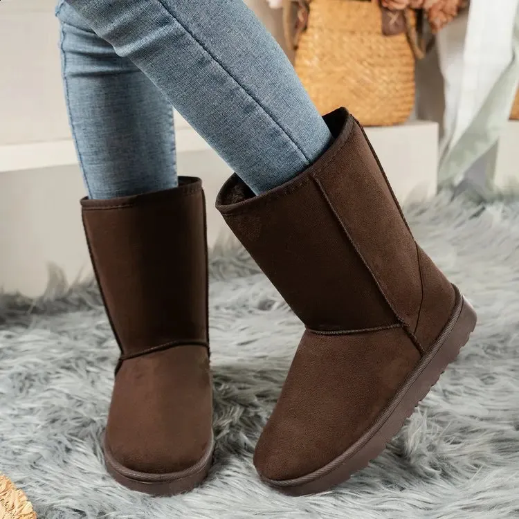 Schuhe im Angebot Hochwertige Winter-Slipper bis zur Mitte der Wade Damenmode Solide Casual Snow Große Plateaustiefel 240826_voghion.com
