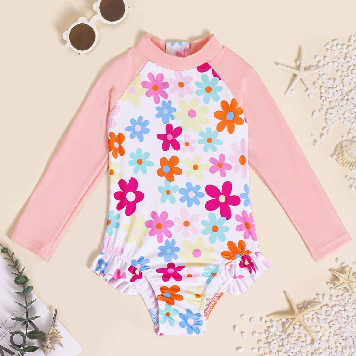 Mutter & Kinder kinder badeanzug Sommer kleines mädchen langarm einteiliges badeanzug nette mädchen sonnencreme heißer frühling kleidung_voghion.com