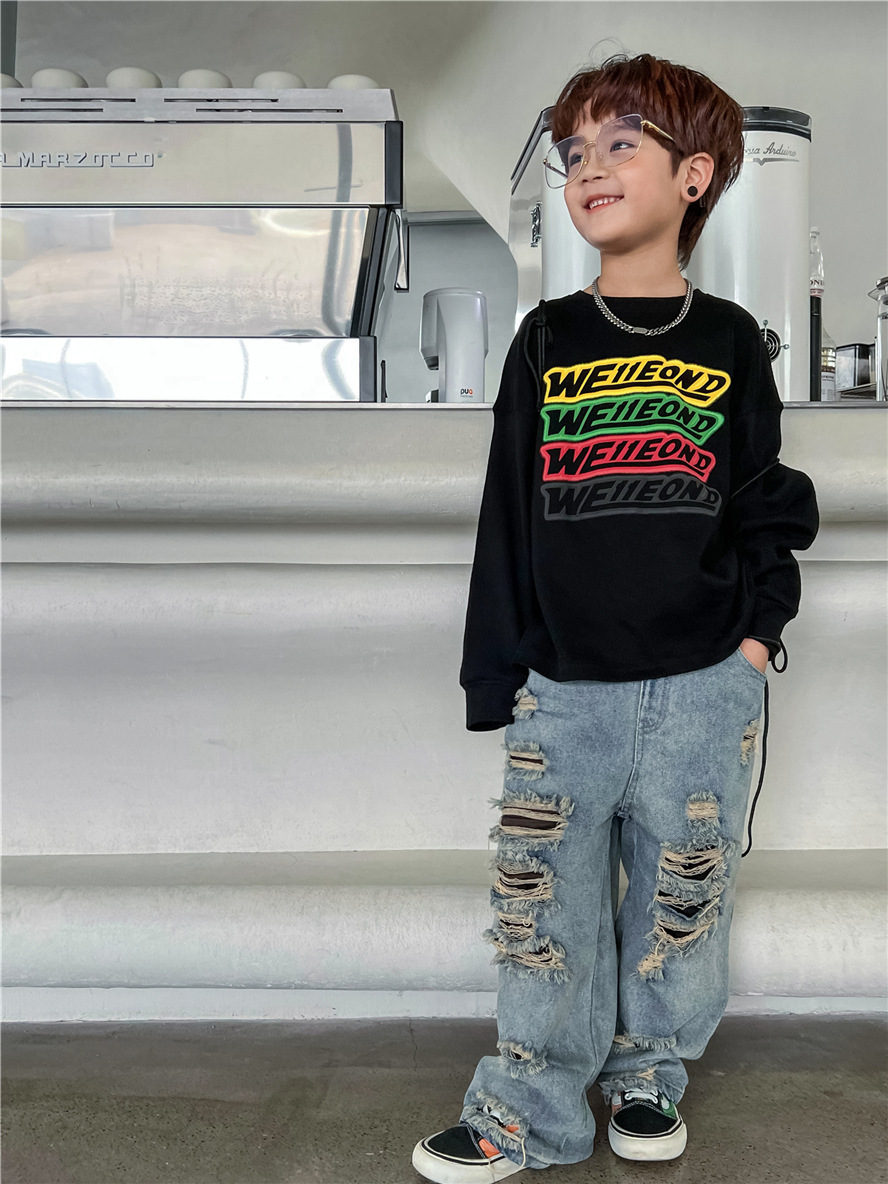 Mutter & Kinder Kinder jeans Jungen mode zerrissene hosen Baby hosen Hipster kinder hosen_voghion.com