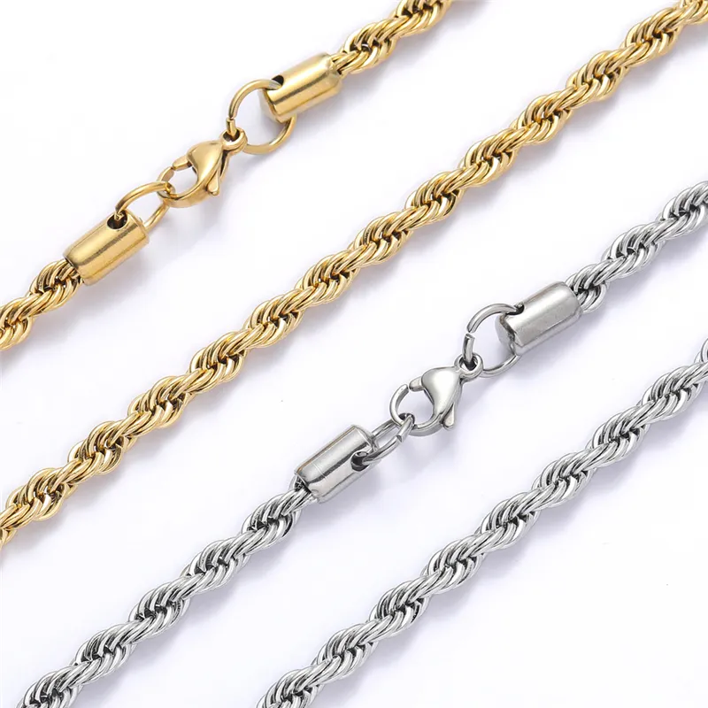Twisted Rope Chain Necklace In Stainless Steel For Women And Men_voghion.com