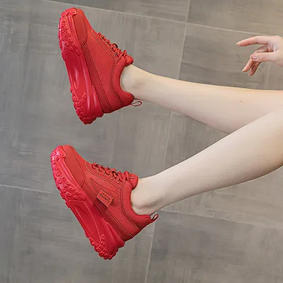 Zapatos deportivos de cuero genuino grueso con punta redonda y suela de bizcocho, transpirables, de malla y versátiles._voghion.com