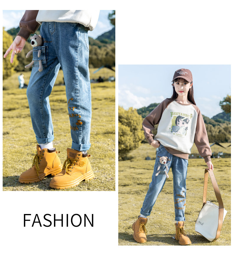 Mutter & Kinder Mädchen jeans Kinder Papa hosen Große kinder bär hosen_voghion.com