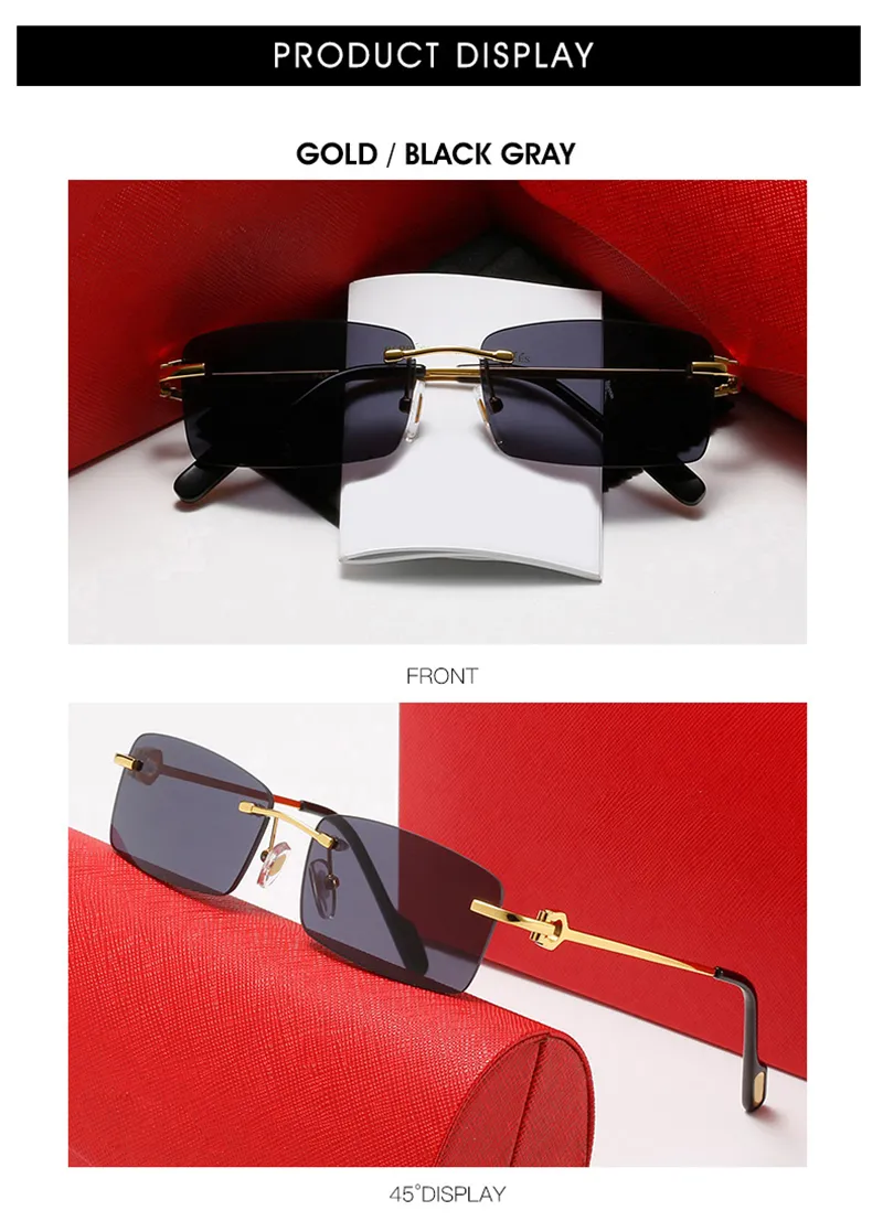 Wholesale Rimless Fashion hardware Series Sunglasses Metal driving glasses High Quality Designer UV400 rectangular shape_voghion.com