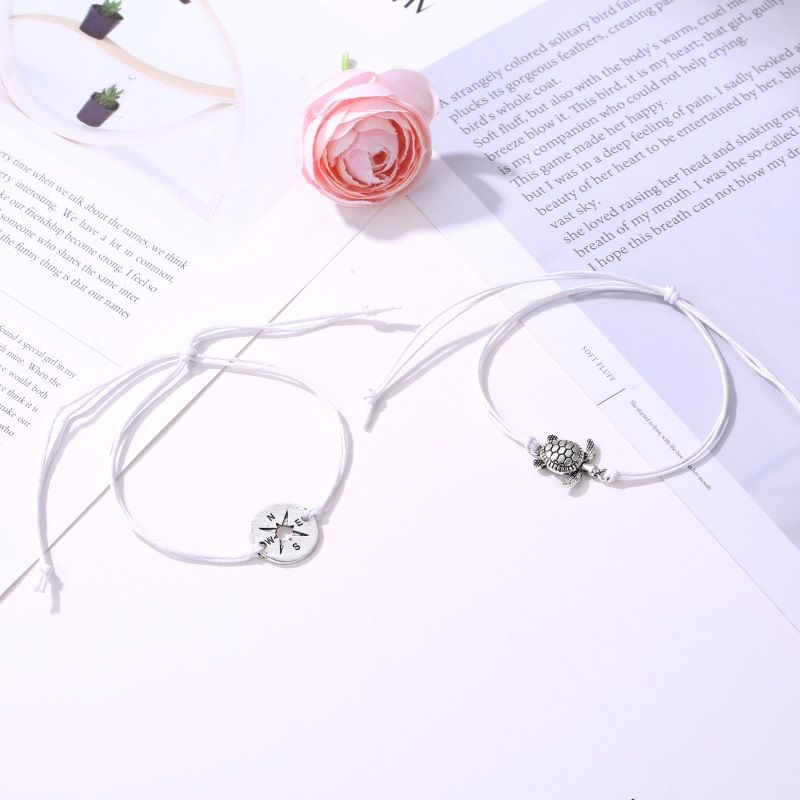 foot Decoration Retro Simple String Bracelet Creative Compass Turtle Two-piece Anklet_voghion.com