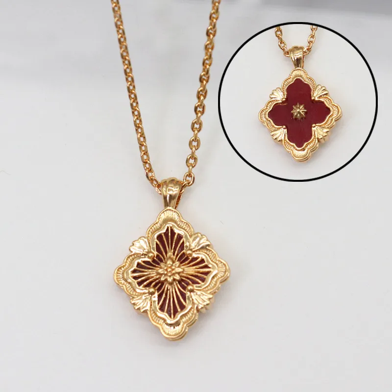 Collane con ciondolo a forma di trifoglio del marchio italiano per le donne, collana girocollo in smalto dorato vintage retrò, a doppio lato, per feste_voghion.com