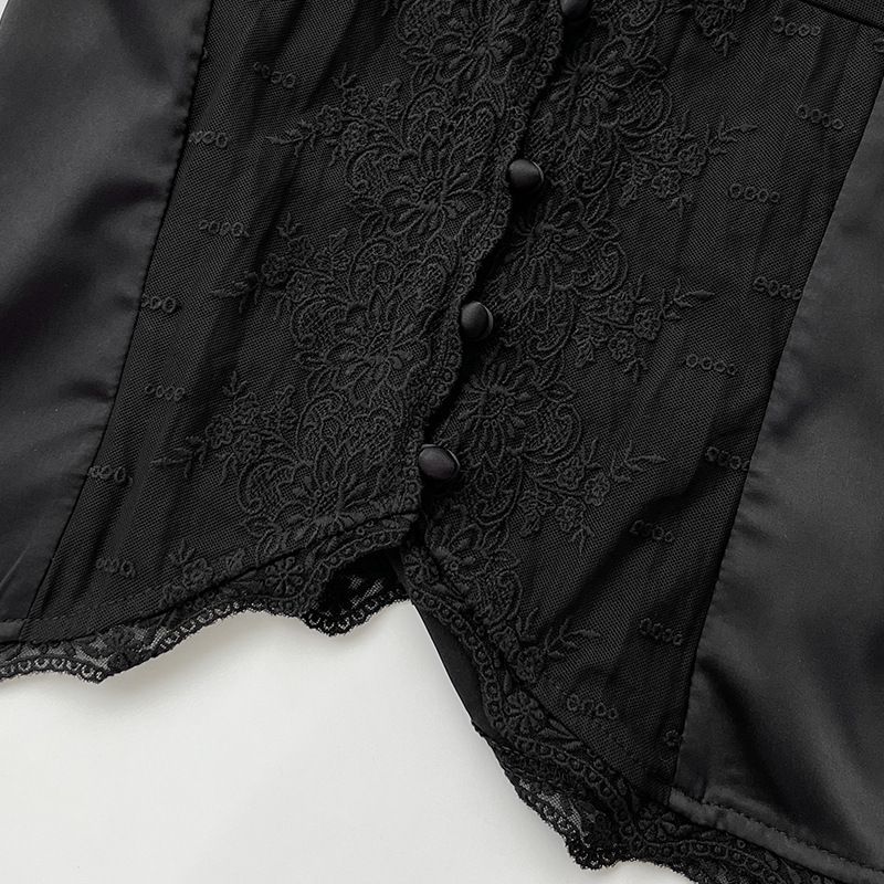 Nouveau haut d'été en satin et dentelle blanche pour femme, coupe slim, petit caraco à boutons, 3403_voghion.com