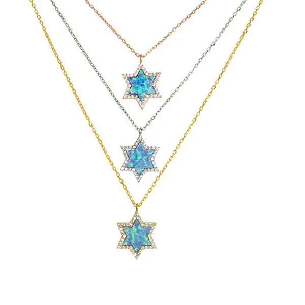 Chaînes 2023 Arrivée Bijoux De Mode Étoile De David Pierres Opales Pendentif Collier Pour Femmes Colliers 41 5cm Chaîne_voghion.com