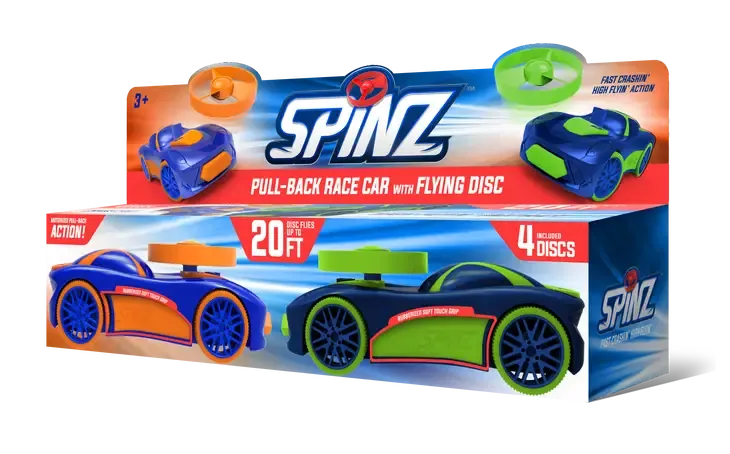Spinz Pull-Back Race Car with Flying Disc (2 Pack Assorted Colors)_voghion.com